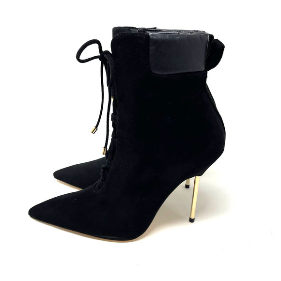 Good American Scandal Lace Up Stilleto Booties Suede Black Size 8.5 GA012K-X - Picture 9 of 9